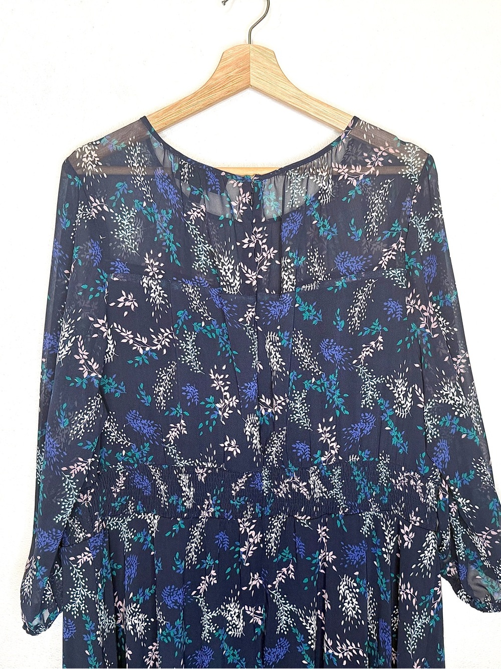 Lane Bryant Navy Blue Floral Chiffon Midi Dress Women's Plus Size 20P Smocked - Picture 11 of 16
